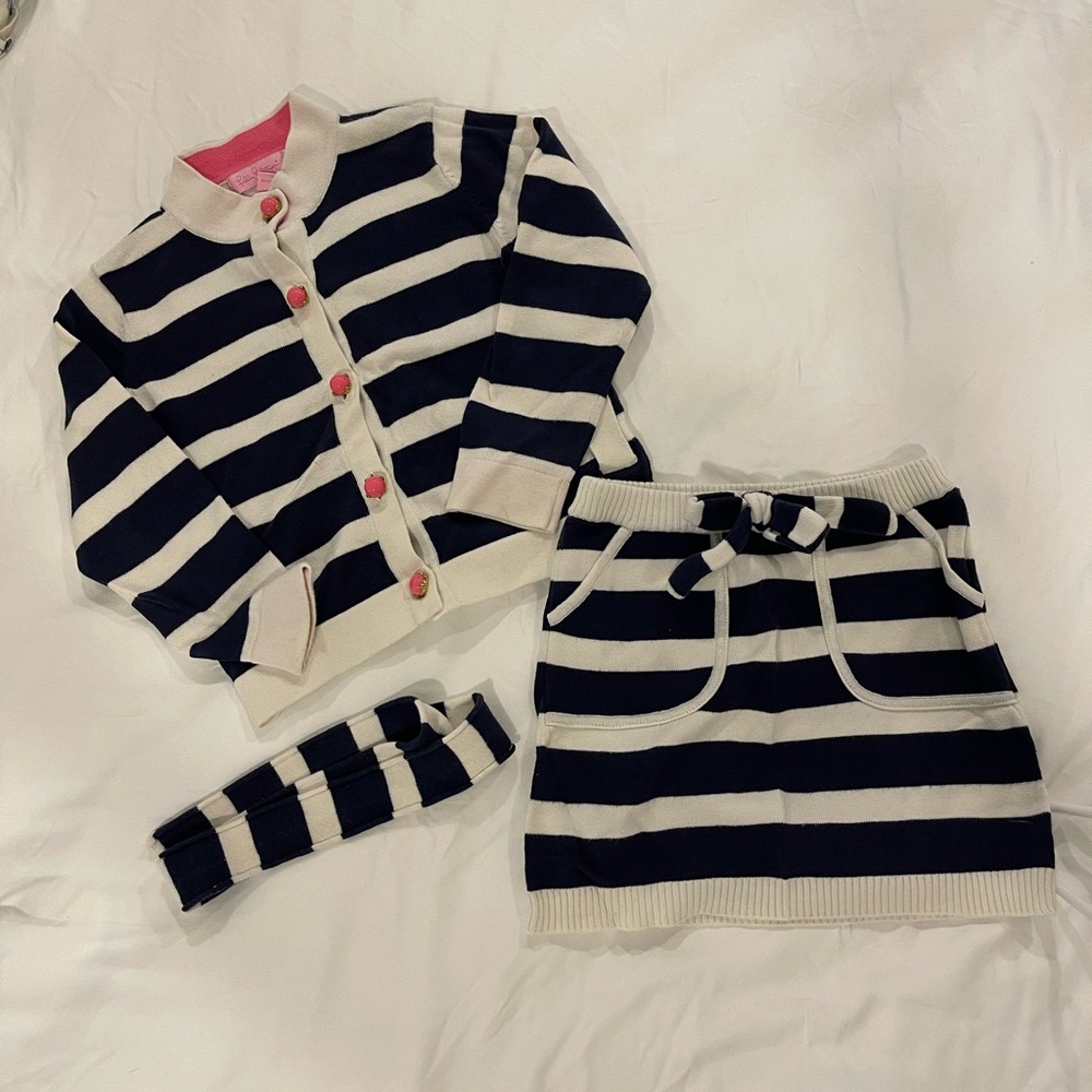 Lilly Pulitzer Navy and White Striped Sweater & Skirt Set Girls Size 5